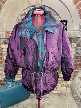 coat 1980s purple teal batwing